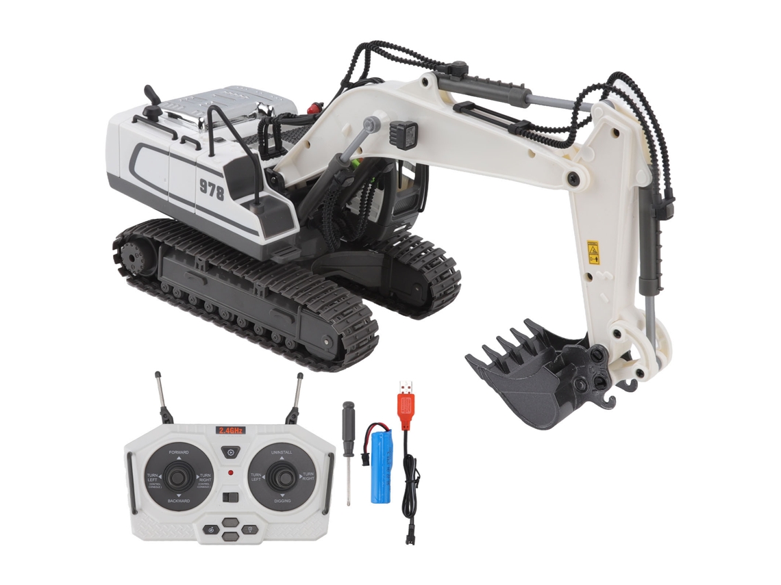 Ats-excavadora Rc 1/20 11 Canales 2.4g Mhz Plástico Y Aleación Juguete De Vehículo De Construcción Para Niño Blanco Bc1043