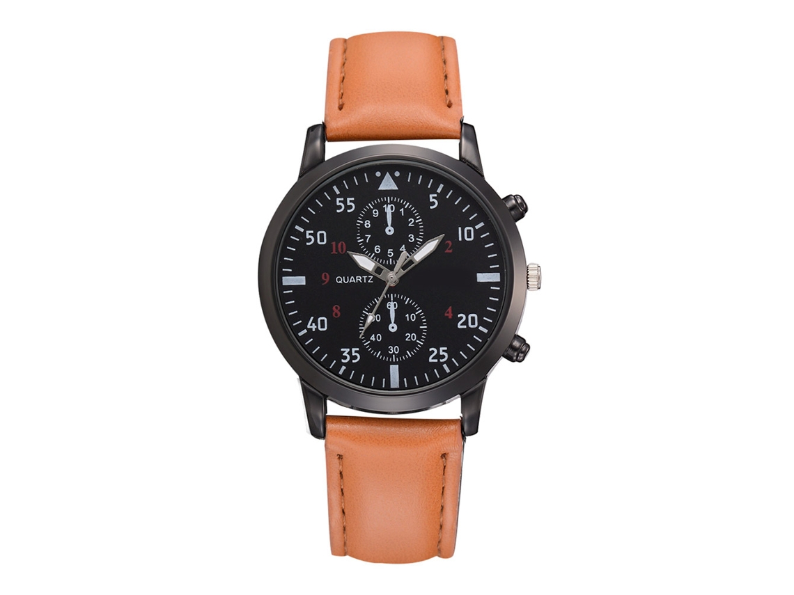 Reloj De Cuero Pu Redondo Para Hombres Moda Casual Negocios Fanteeda Café