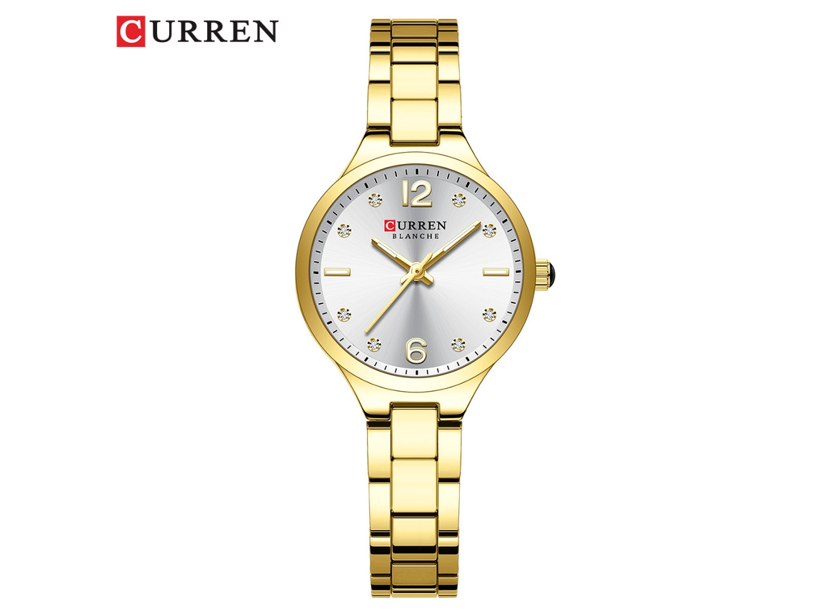 Reloj De Cuarzo De Lujo Para Mujer (dorado Y Blanco) Con Elegante Esfera Pequeña.