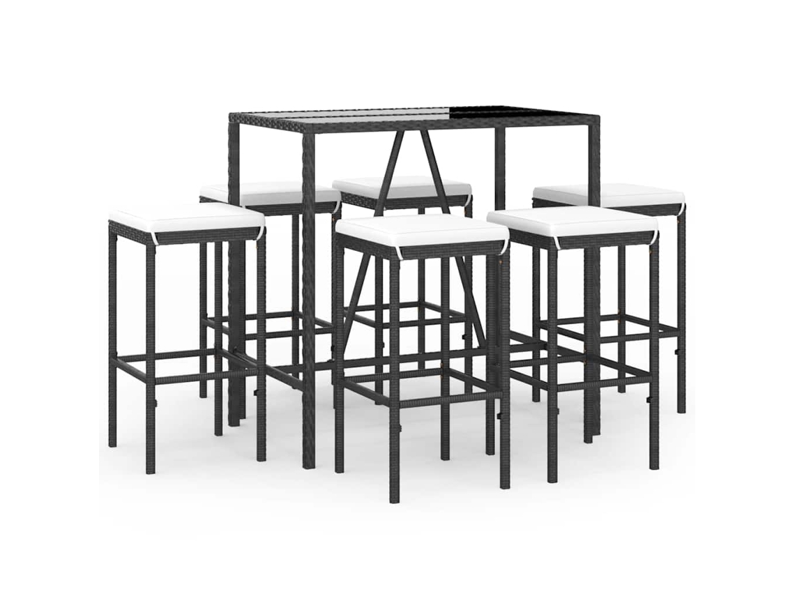 Maison Exclusive - Mesa Y Taburetes Altos Jardín Y Cojines 7 Pzas Ratán Pe Negro