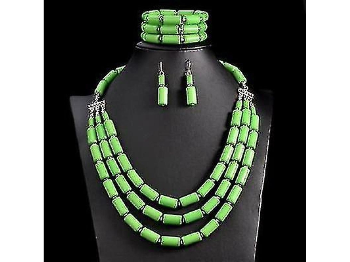 Joyeria De Acero Inoxidable Para Mujer Con Collar Arete Y Pulsera Estilo Geometrico Verde