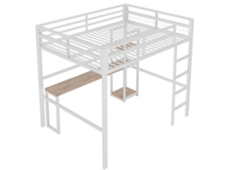 Cama colgante de 140 x 200 cm con estructura de metal, USB-C, rejilla y escalera, color blanco Komhtom (sin colchón)