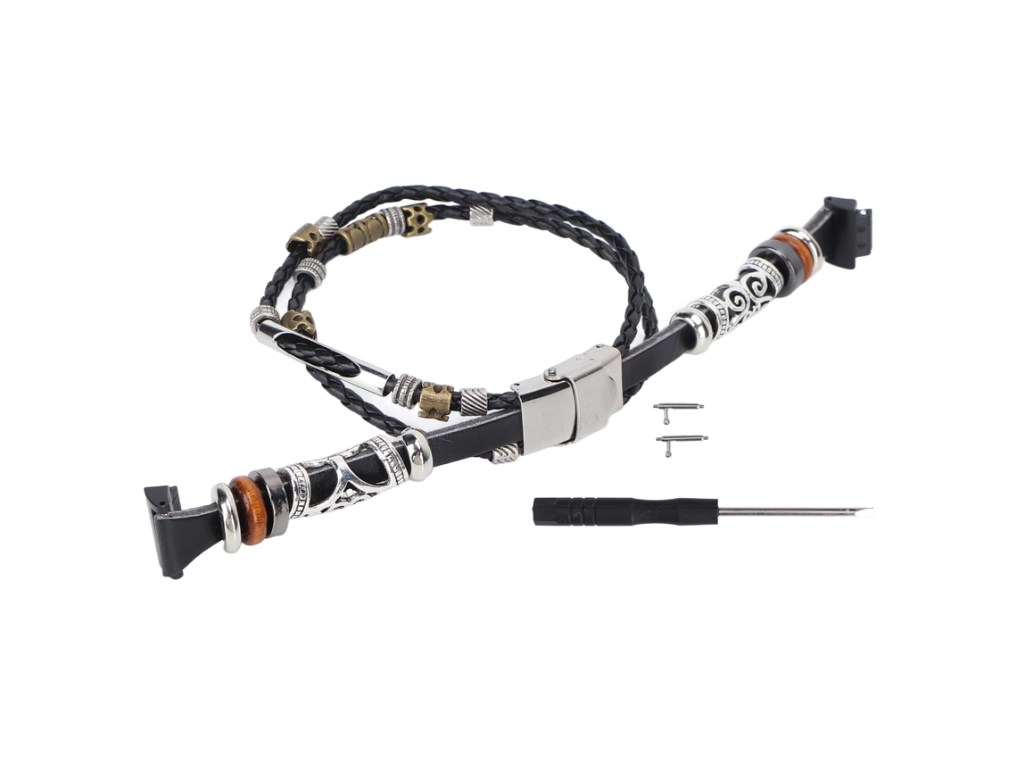 Pulsera De Cuero Con Cuentas Y Trenzado Retro Para Fitbit Inspire Color Negro