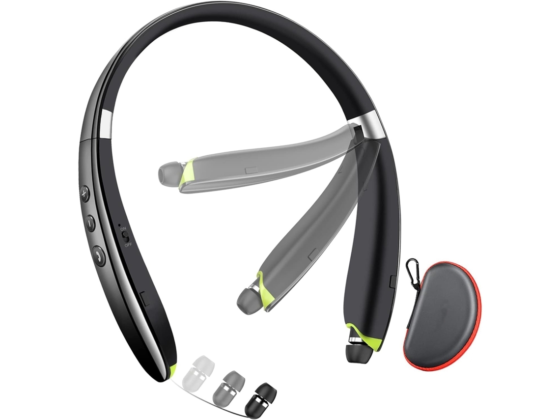 YEMAESRE Auriculares retráctiles con banda para el cuello con sonido Bluetooth y cancelación de ruido, color negro