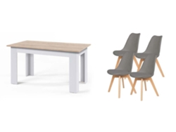 Pack Mesa Fija de Comedor o Cocina Blanco y Cambria 4 Sillas Nordic Gris SALDOSYSTOCKS