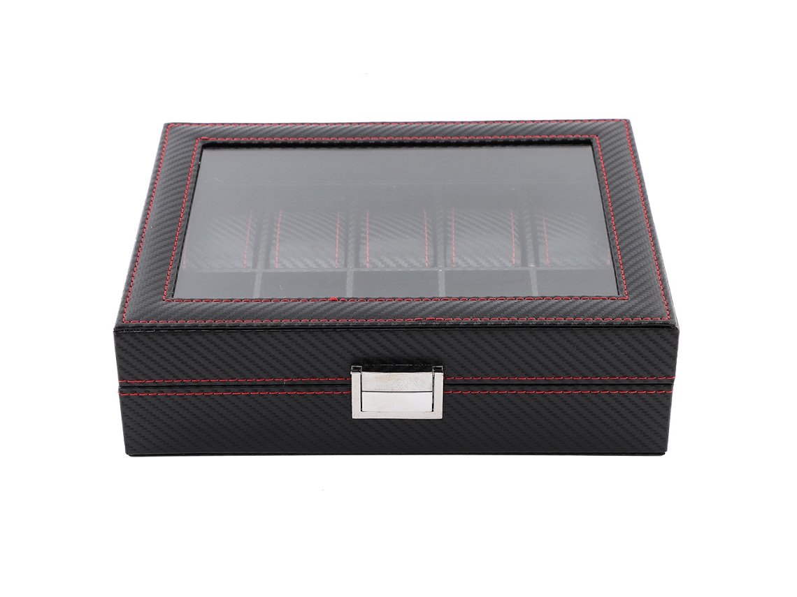 Estuche De Viaje Para Relojes Con 10 Ranuras, Organizador De Almacenamiento De Fibra De Carbono Y Diseño Elegante.