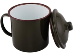 Taza de camping vintage de esmalte, 700 ml, con tapa.