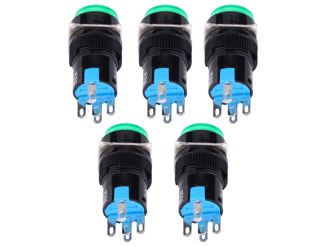 2026dz-interruptor De Botón Push Redondo 5 Pines Con Luz Para Equipos De Automatización La16y-11d Ab6y-mverde