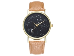 Reloj De Pulsera De Cuarzo Con Correa De Cuero Pu Para Mujer Y Hombre Dial Redondo (beige)