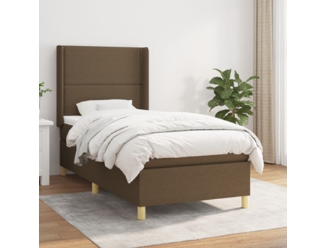 vidaXL Cama con somier y colchón 90x200 cm tela marrón oscuro