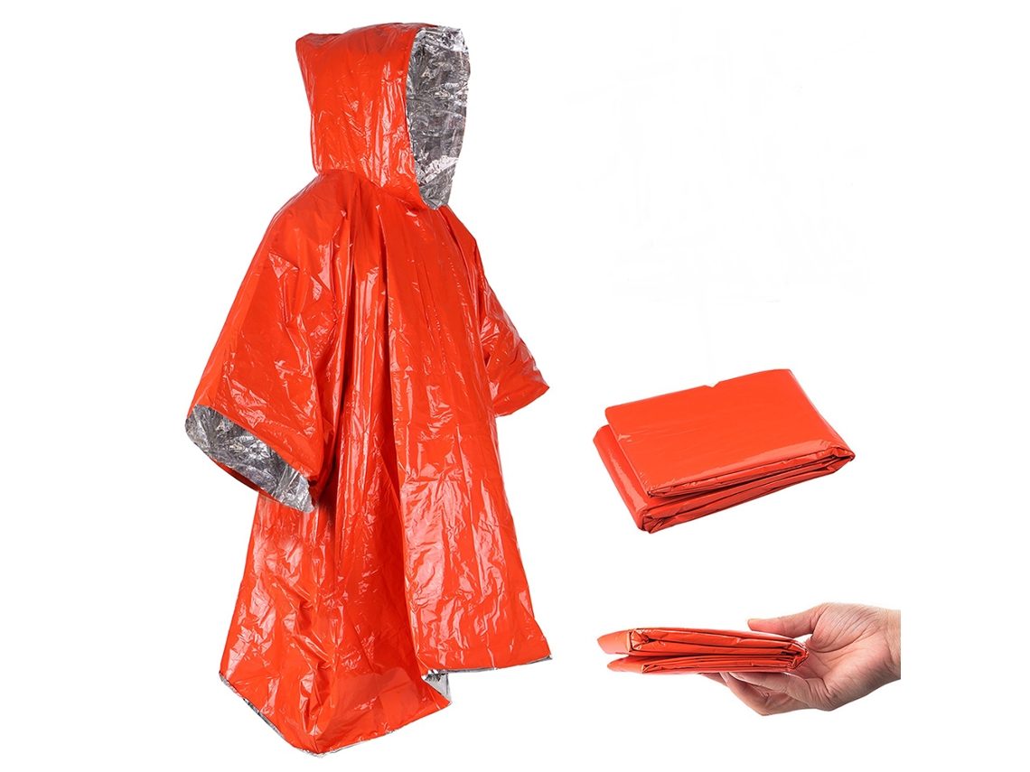 KOFIHETY Capa de Lluvia para Supervivencia Manta Térmica Impermeable Capucha Reflectante para Mayor Visibilidad en Acampada y Senderismo