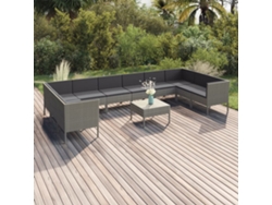 Conjunto de jardín de 11 piezas con cojines, ratán gris, DKD Home Decor