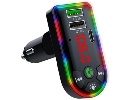 Reproductor de MP3 manos libres para automóvil con Bluetooth, carga PD y luz ambiental (negro)