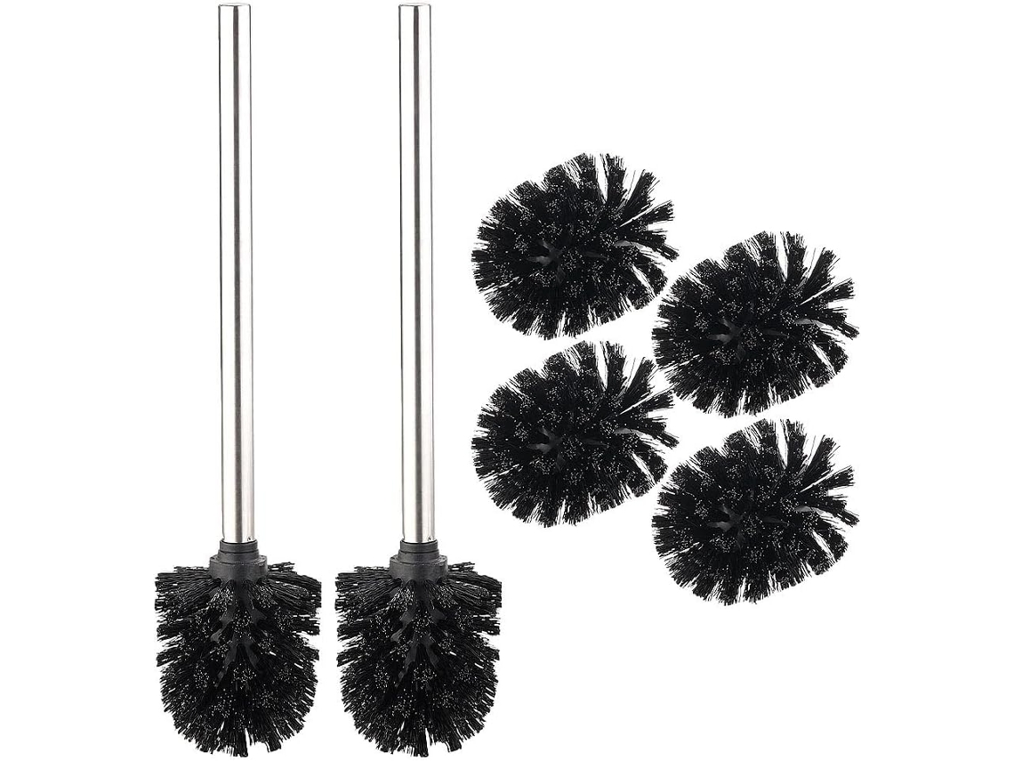 Juego de escobillero de pared con 2 escobillas, mango de acero inoxidable y 3 cabezales - Gokoco