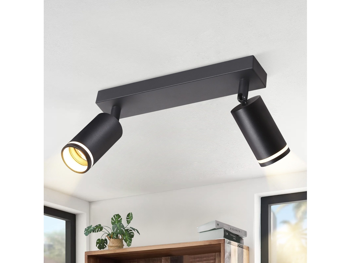 Lámpara de techo LED de 2 llamas, negra, giratoria, GU10, de madera, sin bombilla, Nettlife
