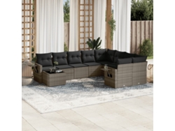 Conjunto de sofá de jardín de 10 piezas con cojines, ratán gris, DKD Home Decor