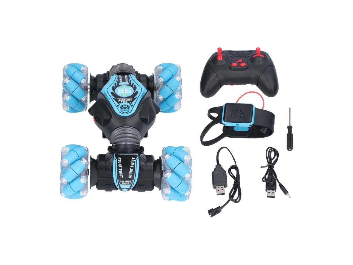 Ats-coche De Control Remoto Por Gestos 2.4g Con Rotación 360°, Luces Y Música, Vehículo Rc De Acrobacias Doble Cara Azul
