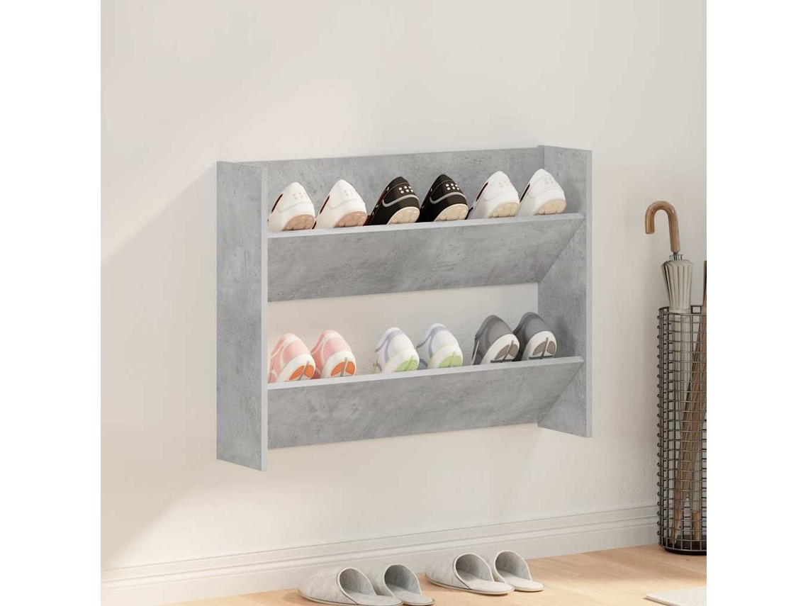 Zapatero | Armario Zapatero De Pared Madera Contrachapada Gris Hormigón 80x18x60cm