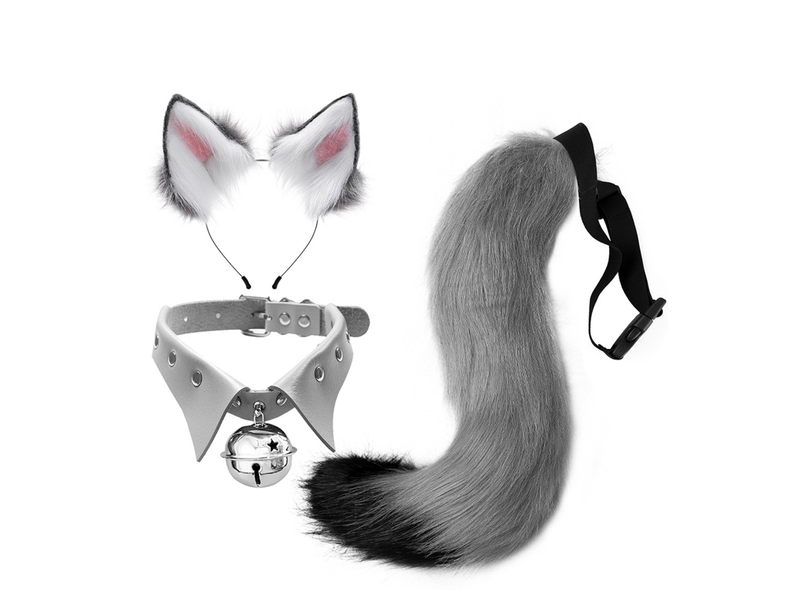 Conjunto De Orejas Y Cola De Lobo Zorro De Pelo Falso Para Cosplay Halloween Anime Fiesta Gris