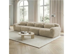 Sofá modular de 4 plazas de felpa premium, antideslizante, con cojines color caqui claro, MOBRIO