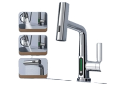 Grifo digital inteligente para fregadero de cocina, sensible a la temperatura, extraíble, cromado OEM