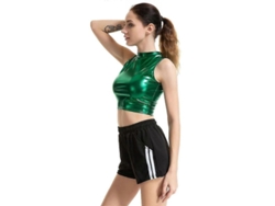 2026-top Metallizado Para Bailar Mujer Crop Top Brillante Sin Mangas De Moda