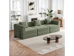 Sofá Cama De Chenilla 3 Plazas - 2 En 1 Con Compartimento De Almacenamiento En El Reposabrazos, Tres Estructuras Metálicas Y Múltiples Configuraciones - Verde