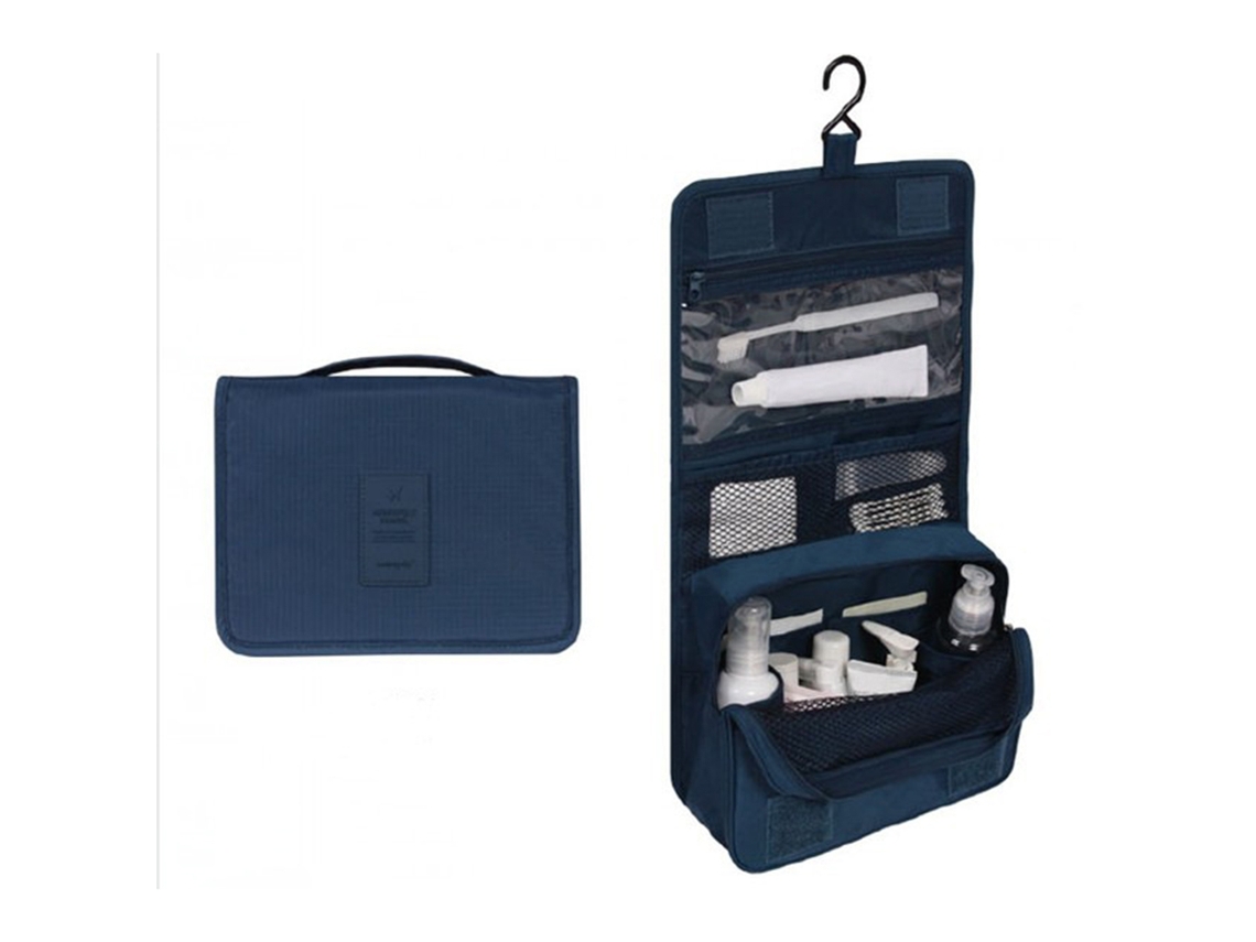 MEOIRUERY Bolsa de Aseo Colgante Dobrable con Asa, Bolsa de Viaje Multifuncional Ahorradora de Espacio, Impermeable, Azul