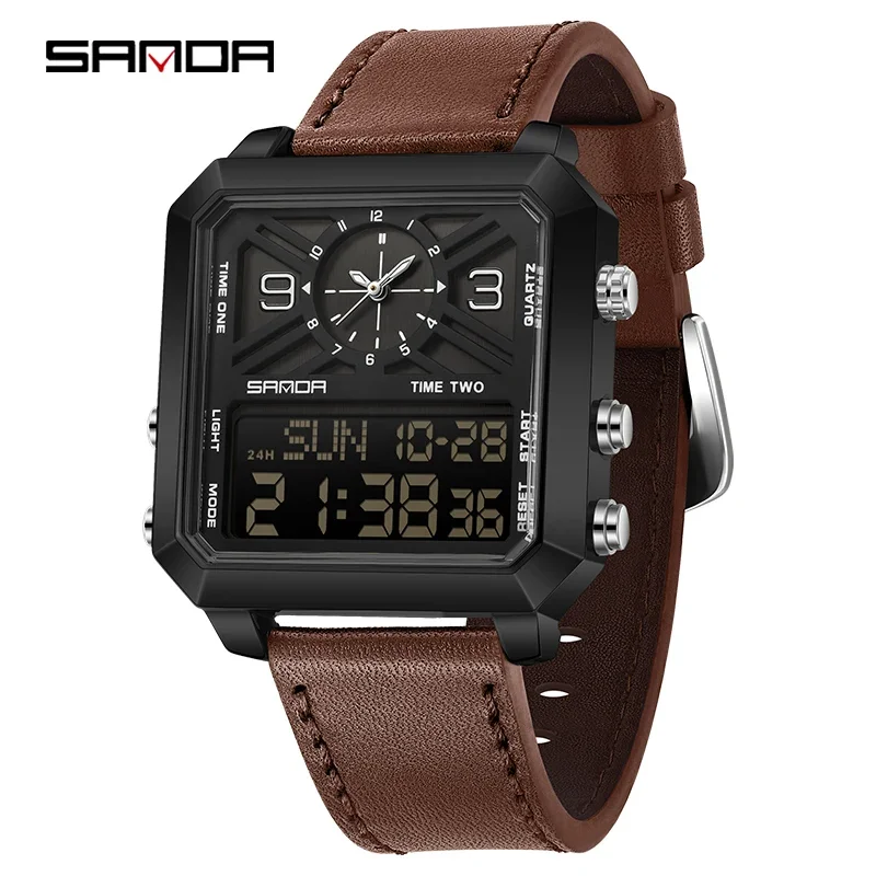 Elegante Reloj Deportivo Cuadrado De Cuarzo Para Hombre, Resistente Al Agua, Con Doble Pantalla Led, Analógica Y Digital Con Cuenta Atrás.