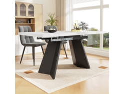 Mesa de comedor retráctil de 99 x 159 x 74 cm para 6 a 8 personas en MDF blanco y negro.