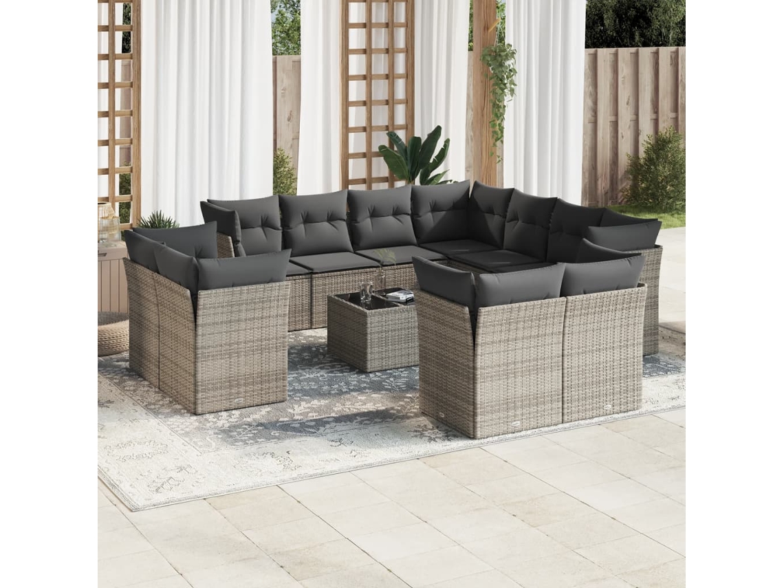 Conjunto de sofá de jardín de 12 piezas con cojines, ratán gris, DKD Home Decor
