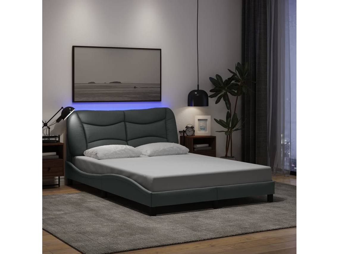 Estructura De Cama Con Led Sin Colchón Gris Claro 140x200 Cm