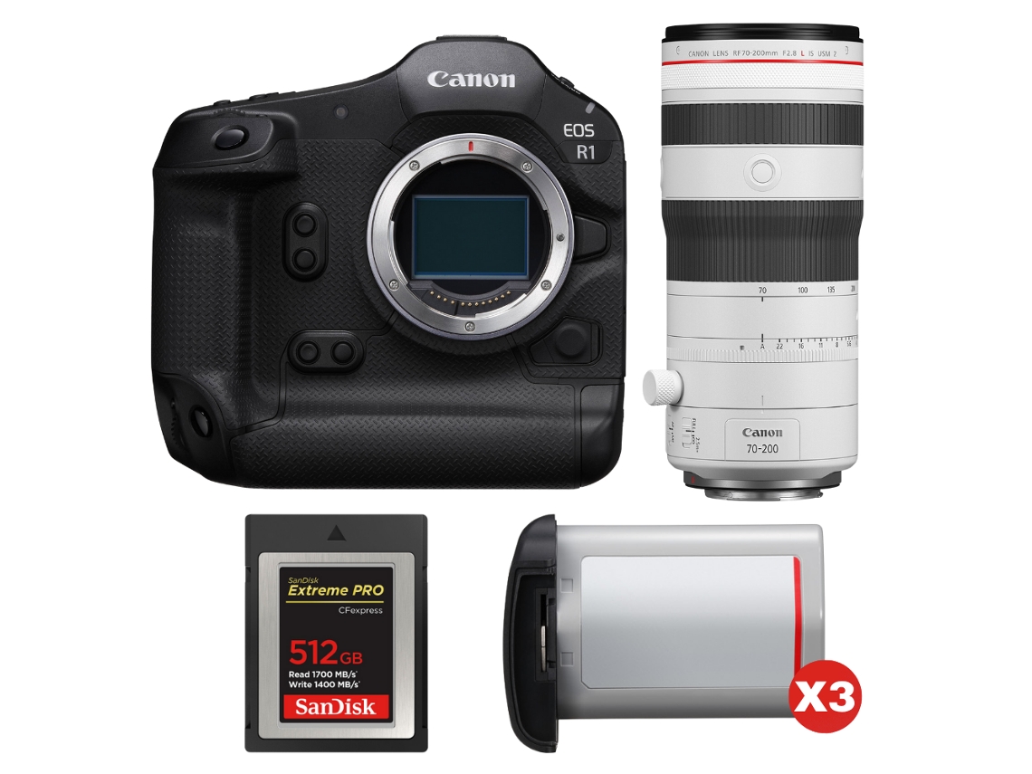 Canon Eos R1 + Rf 70-200mm F/2.8 L Is Usm Z Blanco + 1 Sandisk 512gb Extreme Pro Cfexpress Type B + 3 Canon Lp-e19 + Ebook Pricedirect