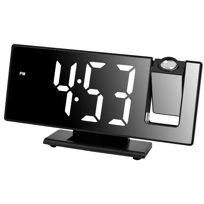 (preto E Branco) Despertador De Projeção Silencioso E Multifuncional Com Tela Led Grande
