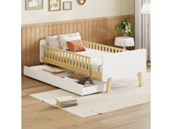 Cama Infantil De 90x190 Cm Con 2 Cajones, De Madera Maciza, Color Blanco.