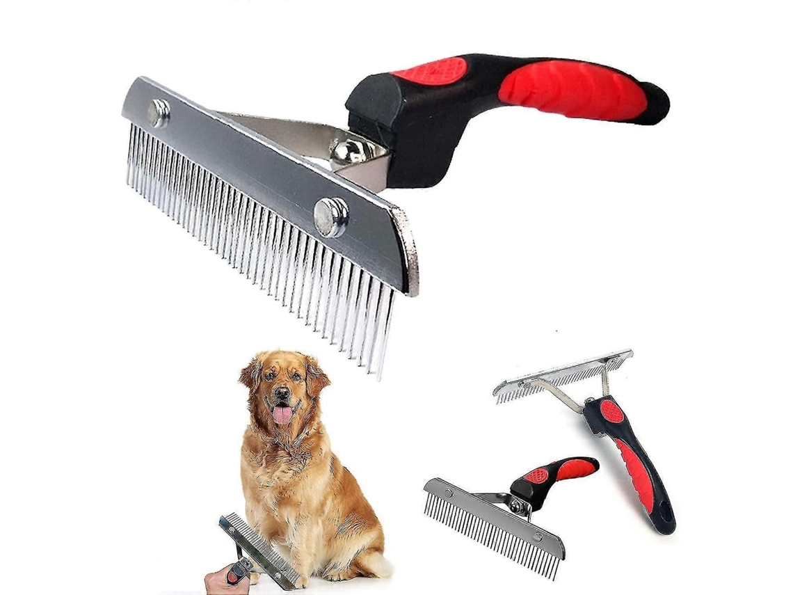 Cepillo para perros grandes de pelo largo, con peine rastrillo de acero inoxidable y mango antideslizante.
