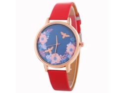 Reloj De Cuarzo Coreano Para Mujer Con Correa De Cuero Zlf0544-c Rojo