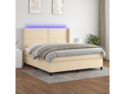 Cama Box Spring Colchón Y Luces Led Tela Crema 180x200 Cm