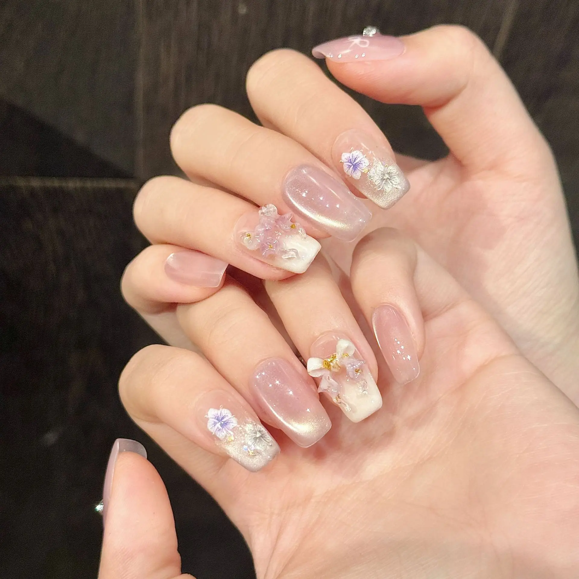 (459-xs) Uñas Postizas Rectangulares Hechas A Mano De 10 Piezas Con Diseño De Ojo De Gato Y Estilo De Presión.