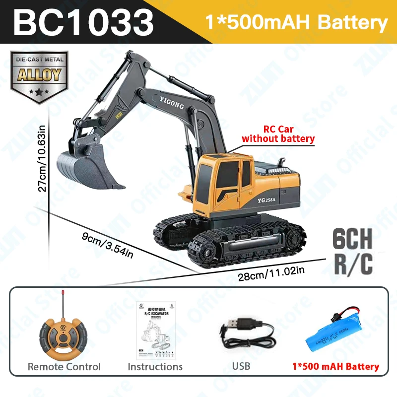Excavadora Teledirigida De 6 Canales Y 2.4g, Modelo De Coche Rc, Juguete Para Niños