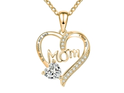 Collar con colgante de corazón con la palabra "mamá" grabada en oro rosa y circonita cúbica blanca. Un regalo delicado para el Día de la Madre, ergonómico y perfecto para el uso diario. STELASPLEN