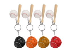 Kit De Llaveros Con Forma De Mini Bate De Béisbol (4 Piezas) Con Pelota Para Decorar Llaves Y Bolsos.