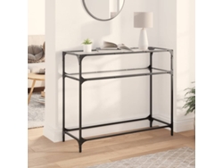 Consola | Mesa de entrada | Mesa auxiliar con tablero de cristal transparente 98x35x81 cm Acero