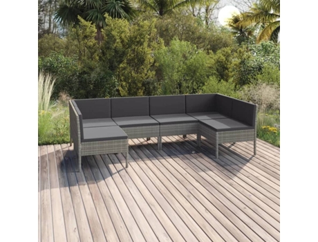 Conjunto 6 de muebles de jardín VIDAXL y cojines ratán sintético gris