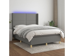Cama box spring colchón y luces LED tela gris oscuro 140x200 cm
