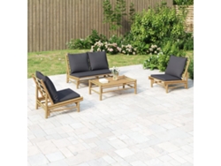 Conjunto de jardín de bambú de 4 piezas con cojines gris oscuro DKD Home Decor