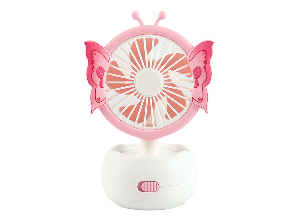 Mini ventilador portátil USB rosa con forma de mariposa para niños