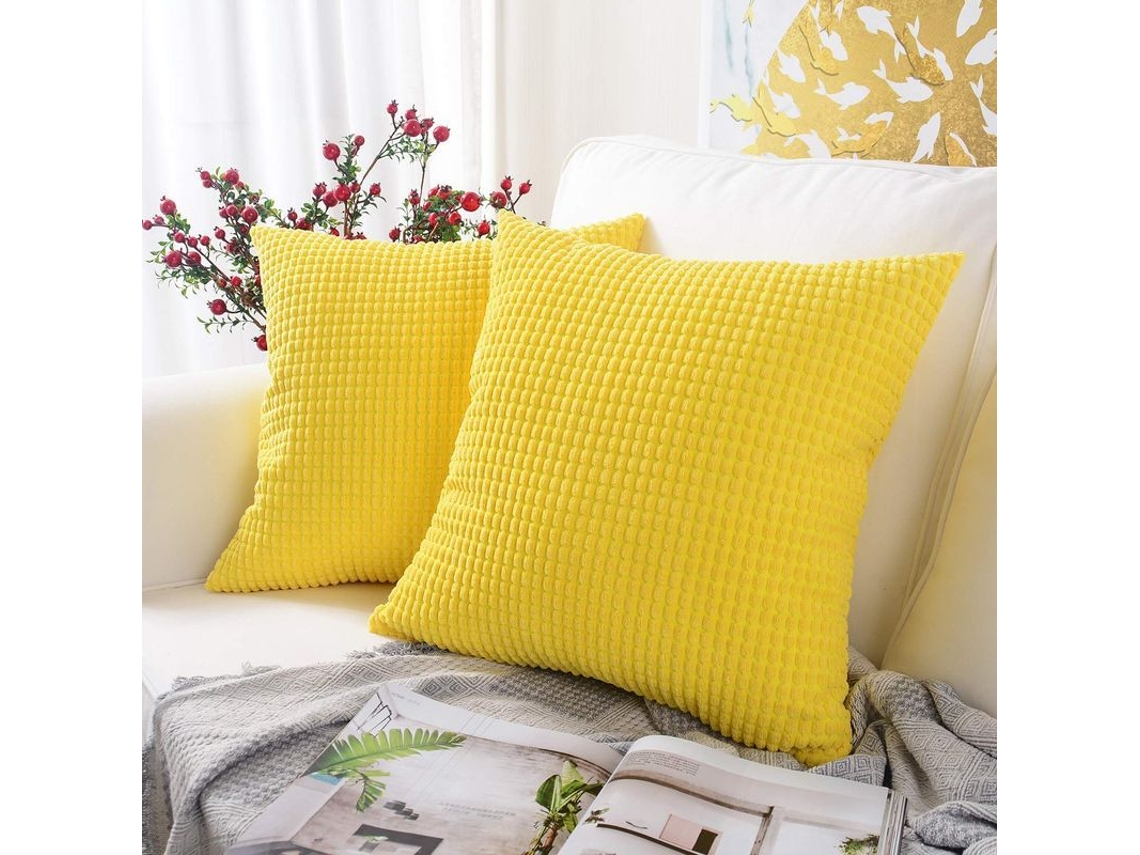 2026-30102-funda De Almohada Cuadrada De Veludo Suave Decorativa 45x45 Cm Amarillo Limón Paquete De 2