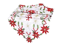 2026-28301-mantel De Mesa Bordado Navideño Con Flor De Pascua, Decoración Navideña Para Hogar