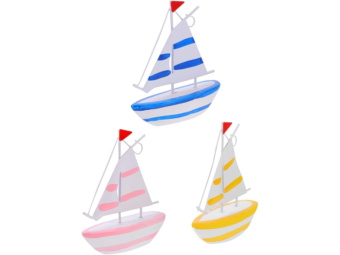Modelo Decorativo De Velero, 3 Piezas Coloridas, Escritorio, Resina Resistente, Modelo